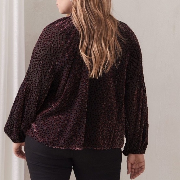 NWOT Addition Elle Balloon-Sleeve Burnout Velvet Blouse color Winetasting size X - Picture 2 of 9
